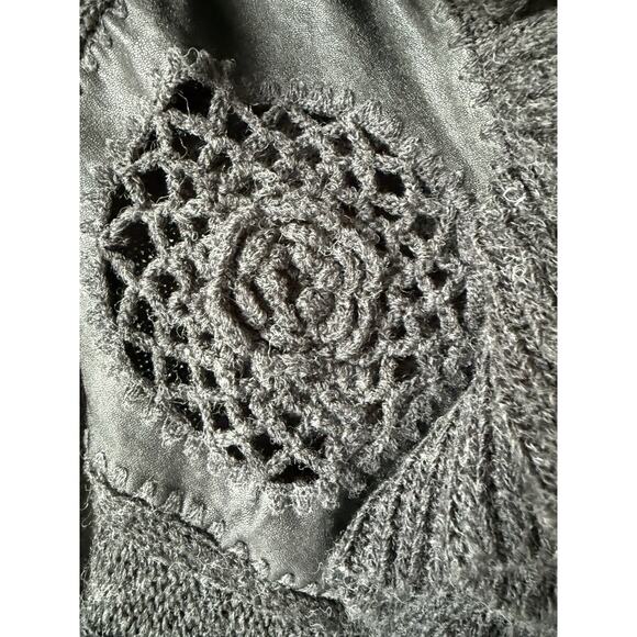 SIONI Anthropologie Cardigan Sweater Woman S BOHO Wool Blend Gray Crochet - Picture 6 of 7